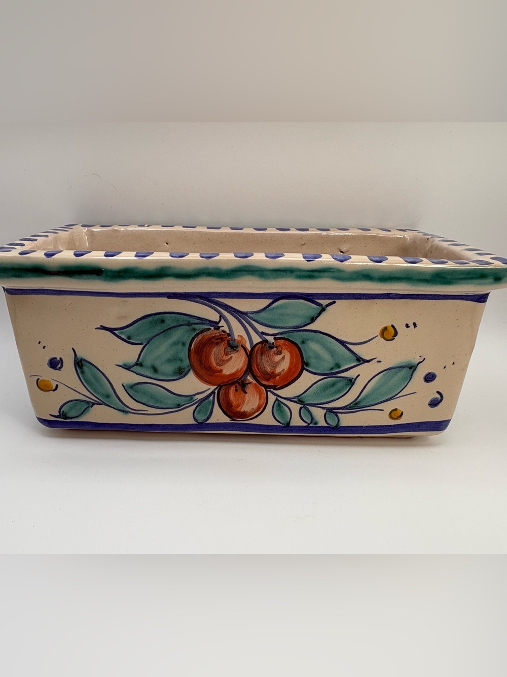 Vintage Hand Painted Italian Art Pottery Rectangular Planter Fruit Motif Italy